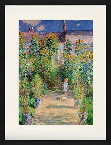 1art1 Claude Monet Poster Der Garten des Künstlers In Vétheuil, 1881 Gerahmtes Bild Mit Edlem Passepartout | Wand-Bilder | Im Bilderrahmen 80x60 cm