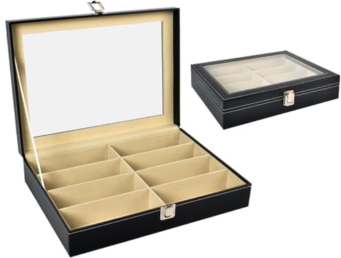 Brillen Organizer für mehrere Lesebrille Sonnebrille 8 Fächer Transparenter Deckel Drückverschluß Elegant 8512