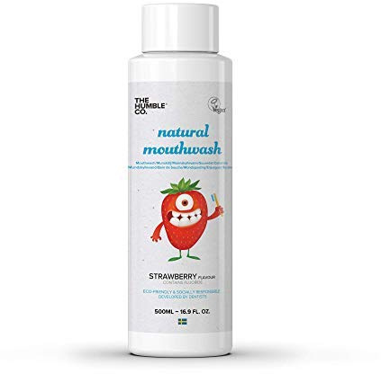 The Humble Co. Natürliches Mundwasser für Kinder | Erdbeere | Umweltfreundlich, Vegan, Zuckerfrei, von Zahnärzten empfohlen - Swish für ein frisches Gefühl (1 x 500ml)