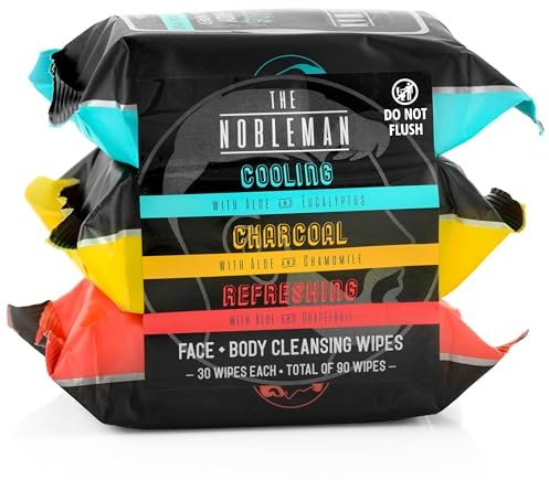 Blandade rengöringsdukar för män – kylning/kol/uppfriskande – 3-pack (90 ct)