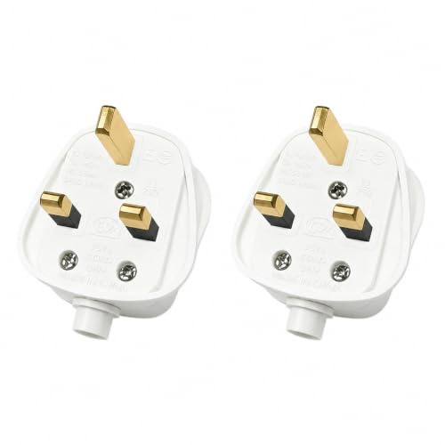 13 Amp Plug UK, 2 Pack 3 PIN Plug UK | UK Plug 250V ,13A Fused Mains, 13amp Plug UK with Cord Grip Rewireable Socket