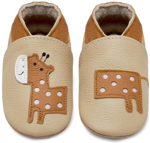 IceUnicorn Primeros Zapatos para Niños Zapatos de Cuero Suave para Bebés Zapatillas de Estar por casa para Niños(Jirafa Beige, 6-12 Meses)