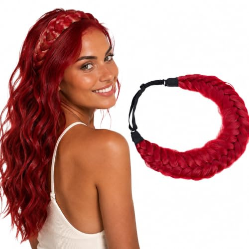 CAISHA Zopf Haarteil Haarband Stirnband Haarschmuck Geflochten Rot HZ213