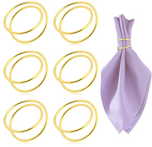 MARFOREVER Serviettenringe Gold, 6 Stück Serviettenringe aus Metall Elegante Serviettenschnallen Runde Servietten Ring für Hochzeitsfeier Weihnachten Abendessen Tischdekoration