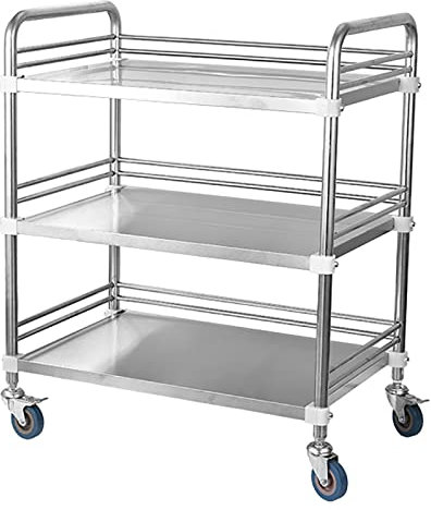 YYDM Laborwagen, Servierwagen Edelstahl Küchenwagen, 2/3 Schicht Rollwagen Maximale Last 100 Kg mit Leisen Rädern Einfach zu Lagern und zu Bewegen (4 Größen) (Color : 3 Layer, Size : 80x48x86)
