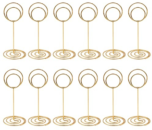WANGCL Lot de 12 mini supports pour cartes de table, numéros de table, cartes de mariage, photos, mémos, notes, photos (doré)
