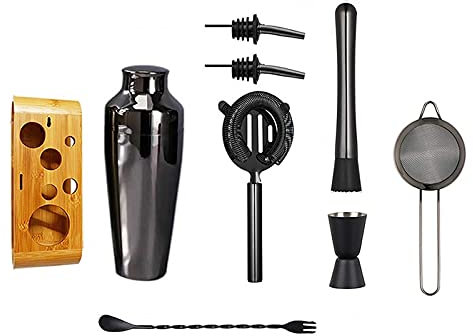Juego de coctelera Juego de coctelera Juego de coctelera Elaboración de cócteles Negro mate Juego de coctelera de acero inoxidable de 11 piezas Herramienta de barra para mezclar Margarita, Manhattan