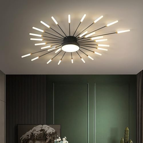 minifair Moderne LED-Deckenleuchte, 28 + 1 Köpfe, halbbündige schwarze Kronleuchter, Deckenbeleuchtung für Schlafzimmer, Wohnzimmer, Küche, Esszimmer, Restaurant