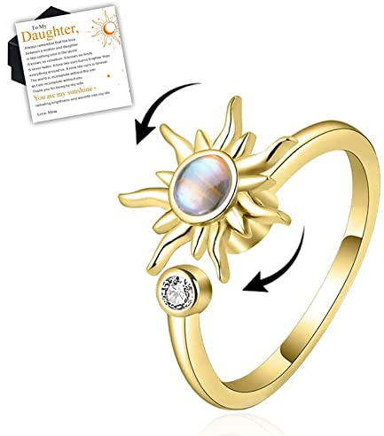 HPKJUYDS To My Daughter Sunshine fidgetring, You are My Sunshine roterande ringar, justerbar öppning opal solros spinner fidgetring smycken för kvinnor flickor (guld)