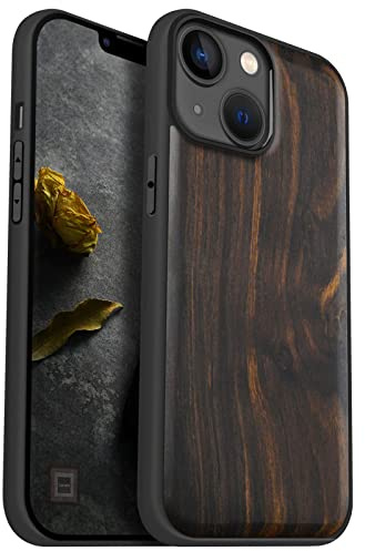 Carveit Holz Cover für iPhone 14, Dunklesholz-Schlichtem Holz | Handyhulle kompatibel MagSafe Massivholz für iPhone 14 Handyhülle Stoßstange Weich TPU Case
