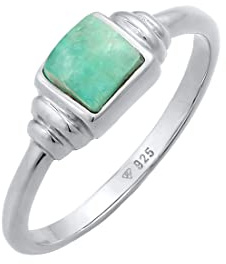 Elli Ring Damen Solitär Vintage Quadrat Schlicht mit Amazonit | 925 Sterling Silber Vergoldet