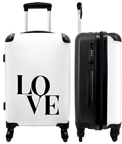 NoBoringSuitcases.com® Koffer groß Trolley Rollkoffer Reisekoffer mit 4 Rollen Fotokoffer - Liebe - Text - Schwarz - Weiß - 67x43x25cm - 90 Liter