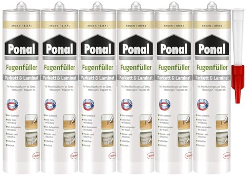 Ponal Parkett & Laminat Fugenfüller Ahorn, elastische Fugenmasse für Anschluss- und Dehnungsfugen, lösemittel-, wasser- und silikonfreie Dichtmasse, 6x280ml Kartusche