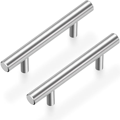 Estmoon 30 Pack Brushed Nickel Cabinet Handles 3 Inch Hole Center Drawer Pulls Stainless Steel Cabinet Pulls Silver Kitchen Handles Cabinet Hardware for Drawers, Cupboards - 5 Length, 3 Hole Center
