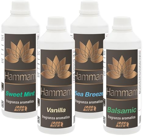 IDROBATH Kit de fragancias para baño Turco y hammam, 4 Piezas x 500 ml | Fragancias aromáticas concentradas: balsámico, menta dulce, brisa marina, vainilla.