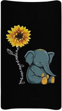 BYCHECAR Elefant Sonnenblume Baby Wickelauflagen-Bezüge, ultraweich, dehnbar, Wickeltischauflage für Jungen und Mädchen, atmungsaktiv, Wickeltisch-Bezug (schwarz)