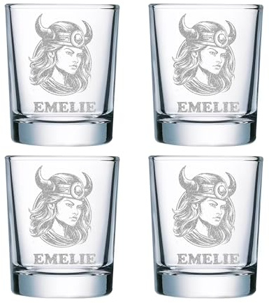 elbedruck 4er Set Schnapsgläser 40ml mit persönlicher Gravur für Wikinger Wunschtext Gravur Shotgläser Schnapsglas (Wikinger Frau)