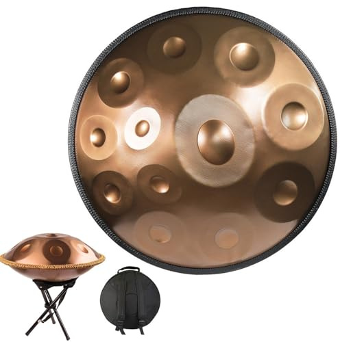 Hand pan drum 440hz/432hz Durable Adults Handpan Drum Instrument In D Minor Prremium Steel Hand Pan Drum 12/10 Notes D3 A Bb C D E F G A Brass Surface For Gift Meditation ( Color : Gold-440H , Size :