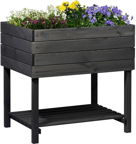 dobar® Hochbeet Kubus 2.0 inkl. Pflanzfolie und Ablage - Hochbeet für Garten aus Holz - 78 x 58 x 78 cm - Anthrazit