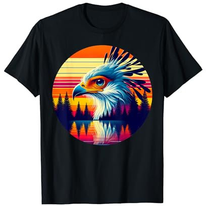 Sekretär Vogel Sonnenuntergang Retro Stil Safari Vintage 70er Jahre T-Shirt