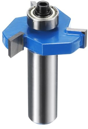 QUARKZMAN Fraise à Rainurer en T 15/32 (12mm) Avec Tige 1-13/32 (36mm) x 5/16 (8mm) à 3 Ailes en Carbure pour Rainure, Aplanissement de Planche, Avec Roulement pour Le Bois.