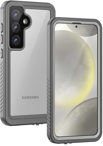 Lanhiem für Samsung Galaxy S24 Hülle IP68 Wasserdicht Stoßfest | Handyhülle 360 Grad Ganzkörper, Staubdicht Schneefest Outdoor Panzerhülle, mit Eingebautem Displayschutz, Grau