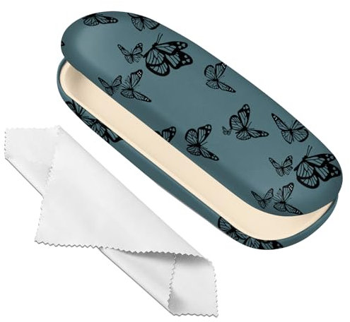 Deokke Étui à lunettes,Étuis à Lunettes Rigides Portable,avec Chiffon de Nettoyage,Pour Homme et Femme (H18-Papillon)