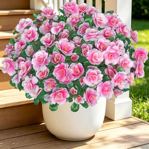 Weldomcor 8 buntar konstgjorda blommor, konstgjorda blommor som äkta för utomhus- och inomhusbruk, UV-resistent konstgjorda växter för utomhus, balkong, balkonglåda, hängande trädgårdsfönster,