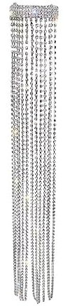 1 Stück Kopfschmuck,Strasssteine Kopf Kette Schmuck,Haarband Kette,Lange Quaste Headpiece,Glitzer-Kopfkette,Boho Stirnband Quaste Headpiece für Damen,Festival Haarschmuck,Braut Headwear,Silber