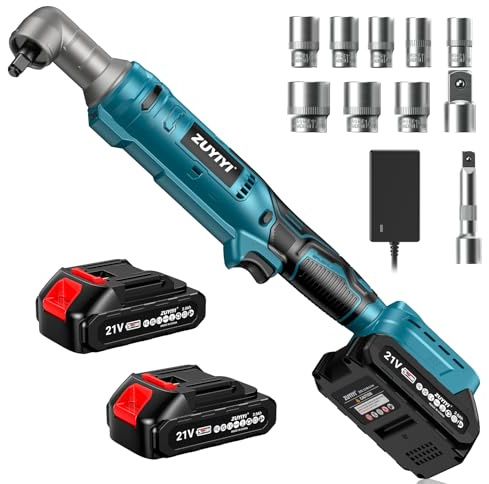 ZUYIYI - Llave de carraca inalámbrica de 3/8 pulgadas, 21 V, 2250 RPM, 8 enchufes, adaptador 1/4 pulgadas, barra extensión 3 pulgadas