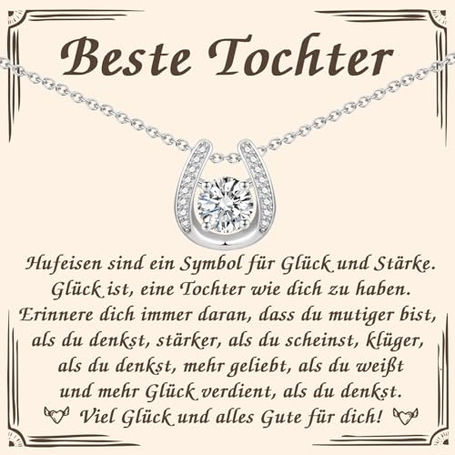 PDTU Geschenk für Tochter Schwester Nichte Enkelin Beste Freundin, Hufeisen Glücksbringer Halskette für Teenager Mädchen zum Prüfung Geburtstag Abschluss Einschulung Weihnachten Hochzeit Taufe Firmung