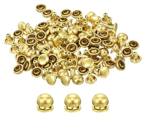 QUARKZMAN 60pcs Remaches Redondos, 6x4mm (Dia.*Alt.) Remaches de Doble Cara Remaches de Cuero de Latón en Forma de Champiñón para Cinturón de Cuero Cartera Bolso de Mano DIY Decoración