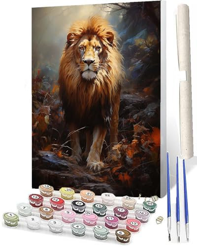 WMZPOY Malen nach Zahlen Kits für Erwachsene und Löwe DIY Ölgemälde digital auf Leinwand Wandkunst Dekoration Geschenk 40,6 x 50,8 cm