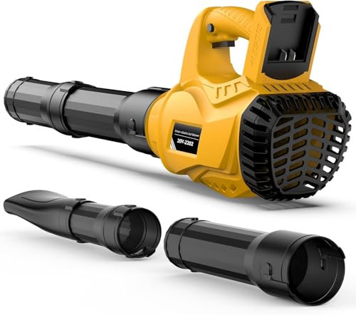 Souffleur électrique sans Fil Compatible avec Batterie Dewalt 20 V 300 km/h Vitesse de l'air Ventilateur sans Fil 6 Niveaux de Vitesse Souffleur à Feuilles, Portable pour Cour Pelouse Jardin (Jaune-B)