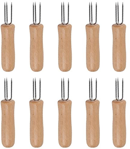 PRETYZOOM Fourchettes À Maïs Robustes Avec Manche En Bois 10 Brochettes De Barbecue En Acier Inoxydable Pour