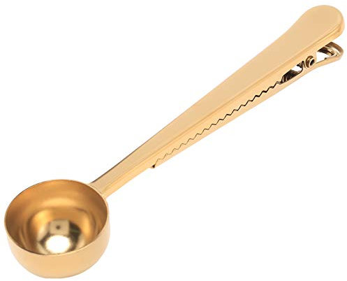 GREOHNMPAW Gold Stainless Steel Coffee Scoop with Bag Seal Clip for Coffee, Milk Powder, Tea, Oatmeal (2 Pack)