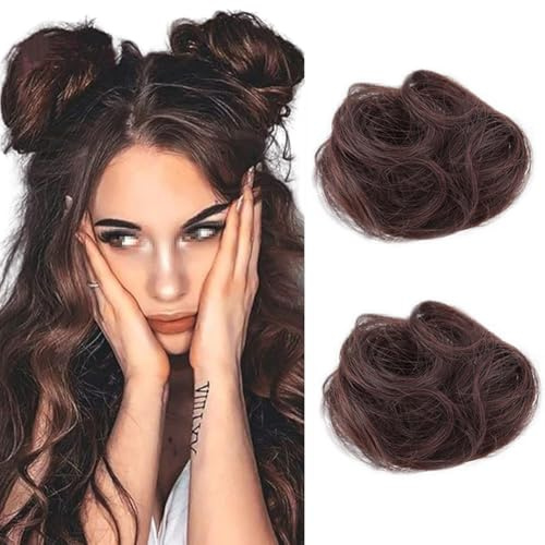 Lot de 2 extensions de chignon synthétiques marron foncé avec pince à pince, oreilles de chat, accessoire de chignon pour femme