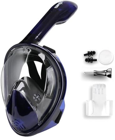 LCQSYE Tauchmasken Vollgesichts-Tauchmaske, Anti-Beschlag-Schutzbrille mit Kamerahalterung, Unterwasser-Schnorchel mit weiter Sicht Schnorchelmaske(Dark Blue,L/XL)