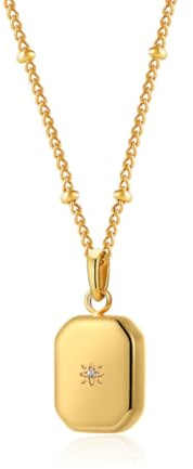 Gkaopi Collier Porte Photo Pendentif Médaillon en Or Sterling pour Femme Colliers Personnalisé Médaillons de Cœur/Rectangulaire/Ovale et Zircon Bijoux pour Femmes Filles
