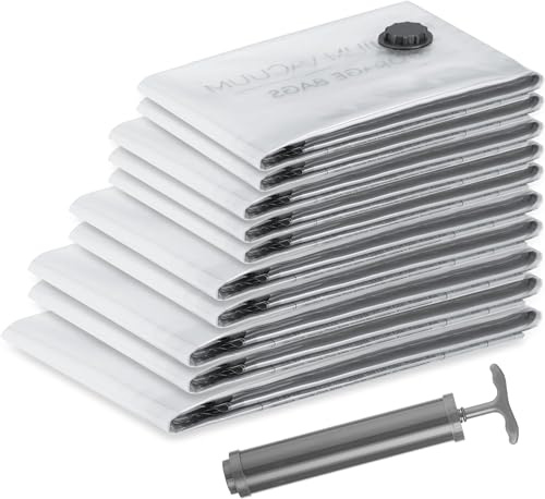 SilverRack XXL Jumbo vakuumpåse för kläder, resor och täcken [10 stycken] – inklusive handpump och etiketter i (2 x 40 x 60 cm/3 x 50 x 70 cm/2 x 60 x 80 cm/2 x 80 x 100 cm/1 x 90 x 130 cm)
