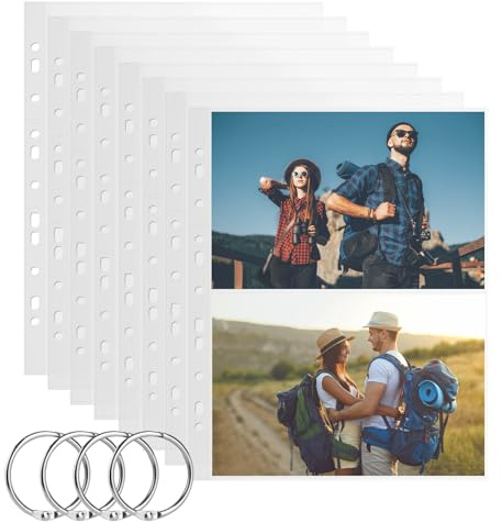 40 Stück Fotohüllen DIN A4, Fotosichthüllen Transparente, A4 Postkartenhüllen 2 Fach Geteilt, Klarsichtfolien mit Metal Ringbuch, von Postkarten Fotos, Nachfüllseiten(210x150mm)