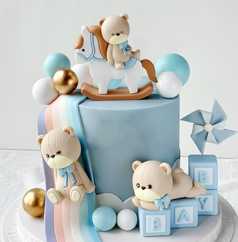 Luxury Blue Bear Cake Decoration Blue Gold Balls Topper Bears Cake Decor | Bears Cake Decoration Baby Shower Birthday
