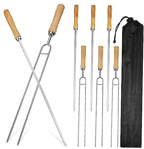 CIYODO Set Di Spiedini Per Barbecue Con Manico in Legno Forchette Per Barbecue Spiedini Per Grigliate Di E Verdure