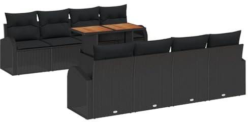vidaXL Garten-Sofa-Set mit Kissen 7 pcs Schwarz, Moderne, robuste, modulare Gartenmöbel, leicht, UV-beständig, Loungesofa, Akazien-Tisch, Frühlings-Sofa