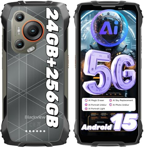 Blackview BL7000 Rugged Smartphone Android 15 AI Telefono Indistruttibile, 24(8+16)GB, 256GB+2TB TF, 6,78 120Hz, 50MP+32MP+20MP Visione Notturna, 5G/Fingerprint/Dual SIM/NFC/GPS/IP68/2 Anni Garanzia
