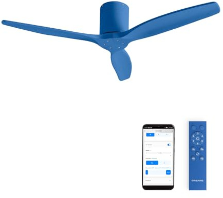 CREATE / WINDCALM M/Ventilador de techo ABS azul cobalto con Wifi y mando / 40W, Silencioso, Ø132 cm, 6 velocidades, temporizador, función verano-invierno