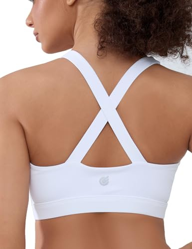 Cordaw Pickleball Sports Bras for Women High Support, Molded Cup Crisscross Back High Impact Workout Yoga Bra White L