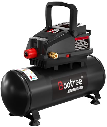 Baotree Portable Air Compressor, 4 Gallon Max 110PSI Oil Free Air Compressor Tank, 0.5HP Motor 0.6SCFM@90 PSI,1.0SCFM@40PSl Garage Air Compressors for Car Repair, Spray Painting, Woodwork Nailing