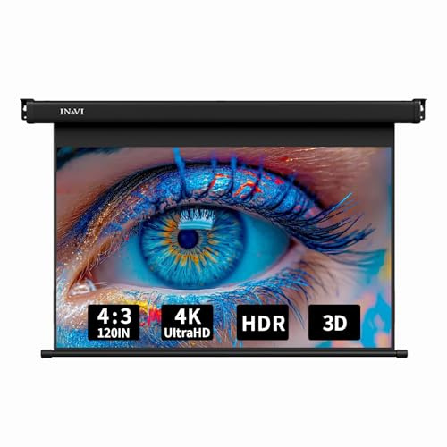 IN&VI ZB Beamer Leinwand Elektrisch Mit Fernbedienung,Leinwand Beamer 4K 3D HD 120 Zoll Format 4:3 Projektionsleinwand für Heimkino und Präsentation,Zur Decken-/ Wand-Montage