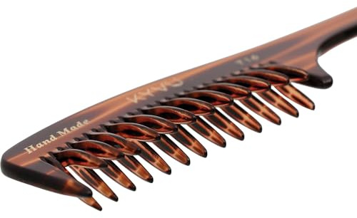 KYVU T16 sammanflätad kam med handtag – handgjord stylingkam för volym och textur – 19 cm – cellulosaacetat, sköldpaddsskal finish